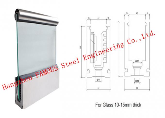 Parte inferior de cristal de aluminio del canal U de la barandilla del metal casero de la decoración para dentro y al aire libre 0